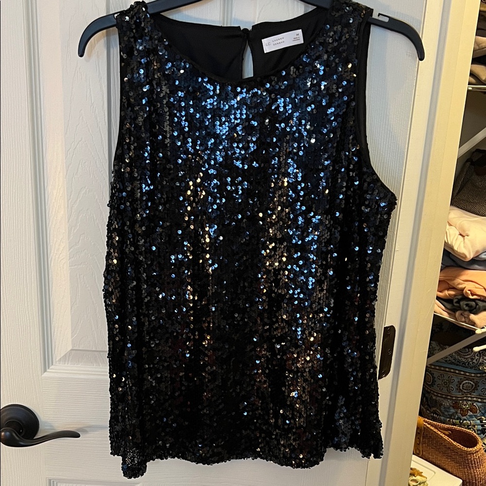 LC Lauren Conrad Black Sequin Camisole; Size Medium